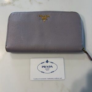 Prada Saffiano Metal Glicine Wallet with Gold Accents